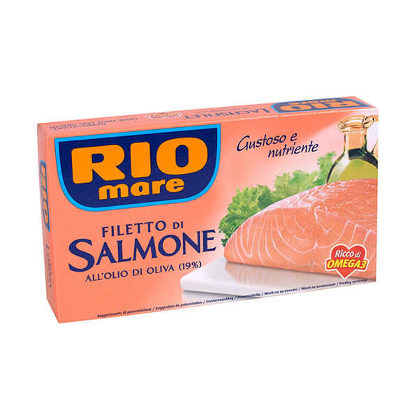 Rio mare Filety z lososa v olivovom oleji (19%) 150 g  - rybacia pomazanka - rybacia pomazánka zlososa - lososová pasta - losos v konzerve - lososová pasta - losos konzerva