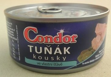 Condor Tuniak kúsky vo vlastnej šťave (plechovka) 170 g - rybacia pomazanka - tuniaková pomazánka - tuniakova pomazanka -  tuniak v konzerve - tuniak v oleji - tuniak v olivovom oleji - franz josef tuniak - calvo tuniak - rio mare tuniak v olivovom oleji - tuniak vo vlastnej stave - calvo tuniak vo vlastnej stave